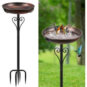 Metal Bird Bath for Outside, Vintage Freestanding Birdbaths with Metal Stake